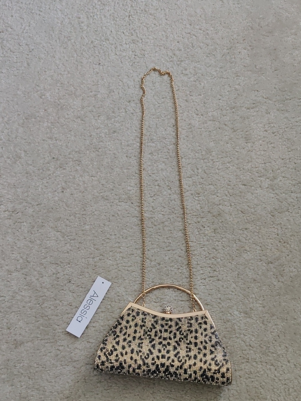 New!Alessia Gold & Black Beaded Leopard-Print Evening Clutch Y2K Elevated Luxury